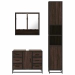 vidaXL Set mobilier de baie, 3 piese, stejar maro, lemn prelucrat