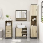 vidaXL Set mobilier de baie, 3 piese, stejar sonoma, lemn prelucrat