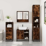 vidaXL Set mobilier de baie, 3 piese, stejar fumuriu, lemn prelucrat