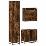 vidaXL Set mobilier de baie, 3 piese, stejar fumuriu, lemn prelucrat