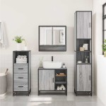 vidaXL Set mobilier de baie, 3 piese, gri sonoma, lemn prelucrat vidaXL Set mobilier de baie, 3 piese, gri sonoma, lemn prelucrat