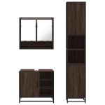 vidaXL Set mobilier de baie, 3 piese, stejar maro, lemn prelucrat