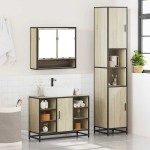 vidaXL Set mobilier de baie, 3 piese, stejar sonoma, lemn prelucrat vidaXL Set mobilier de baie, 3 piese, stejar sonoma, lemn prelucrat