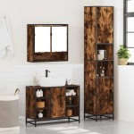 vidaXL Set mobilier de baie, 3 piese, stejar fumuriu, lemn prelucrat