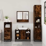 vidaXL Set mobilier de baie, 3 piese, stejar fumuriu, lemn prelucrat