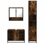 vidaXL Set mobilier de baie, 3 piese, stejar fumuriu, lemn prelucrat