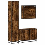 vidaXL Set mobilier de baie, 3 piese, stejar fumuriu, lemn prelucrat
