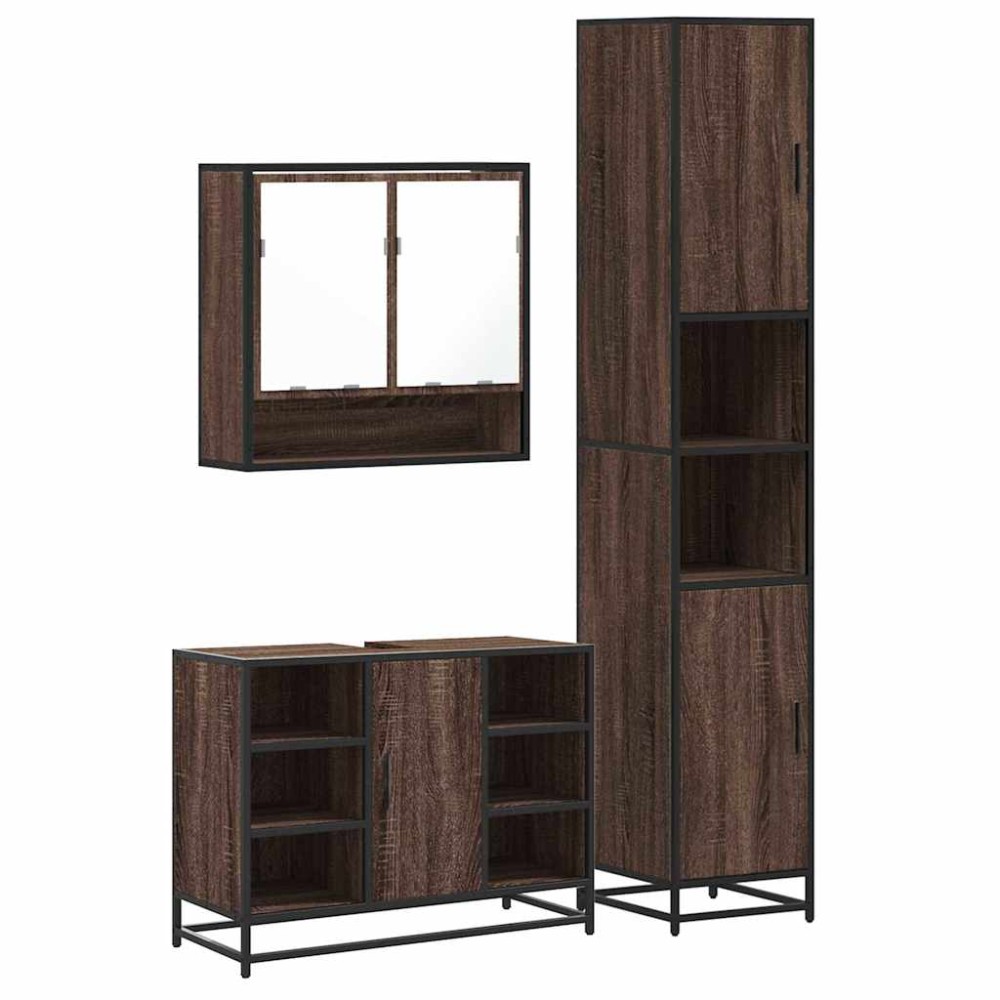 vidaXL Set mobilier de baie, 3 piese, stejar maro, lemn prelucrat