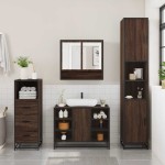 vidaXL Set mobilier de baie, 3 piese, stejar maro, lemn prelucrat