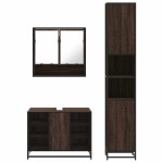 vidaXL Set mobilier de baie, 3 piese, stejar maro, lemn prelucrat