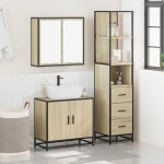 vidaXL Set mobilier de baie, 3 piese, stejar sonoma, lemn prelucrat