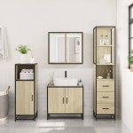 vidaXL Set mobilier de baie, 3 piese, stejar sonoma, lemn prelucrat