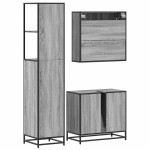 vidaXL Set mobilier de baie, 3 piese, gri sonoma, lemn prelucrat