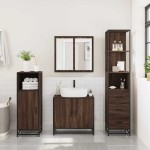 vidaXL Set mobilier de baie, 3 piese, stejar maro, lemn prelucrat