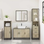 vidaXL Set mobilier de baie, 3 piese, stejar sonoma, lemn prelucrat vidaXL Set mobilier de baie, 3 piese, stejar sonoma, lemn prelucrat