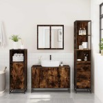 vidaXL Set mobilier de baie, 3 piese, stejar fumuriu, lemn prelucrat vidaXL Set mobilier de baie, 3 piese, stejar fumuriu, lemn prelucrat