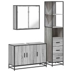 vidaXL Set mobilier de baie, 3 piese, gri sonoma, lemn prelucrat vidaXL Set mobilier de baie, 3 piese, gri sonoma, lemn prelucrat