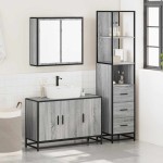 vidaXL Set mobilier de baie, 3 piese, gri sonoma, lemn prelucrat vidaXL Set mobilier de baie, 3 piese, gri sonoma, lemn prelucrat