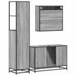 vidaXL Set mobilier de baie, 3 piese, gri sonoma, lemn prelucrat vidaXL Set mobilier de baie, 3 piese, gri sonoma, lemn prelucrat