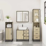 vidaXL Set mobilier de baie, 3 piese, stejar sonoma, lemn prelucrat vidaXL Set mobilier de baie, 3 piese, stejar sonoma, lemn prelucrat
