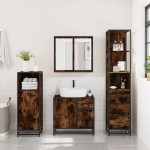 vidaXL Set mobilier de baie, 3 piese, stejar fumuriu, lemn prelucrat