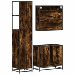 vidaXL Set mobilier de baie, 3 piese, stejar fumuriu, lemn prelucrat