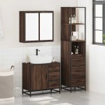 vidaXL Set mobilier de baie, 3 piese, stejar maro, lemn prelucrat