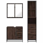 vidaXL Set mobilier de baie, 3 piese, stejar maro, lemn prelucrat