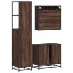 vidaXL Set mobilier de baie, 3 piese, stejar maro, lemn prelucrat