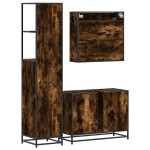 vidaXL Set mobilier de baie, 3 piese, stejar fumuriu, lemn prelucrat