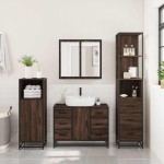 vidaXL Set mobilier de baie, 3 piese, stejar maro, lemn prelucrat