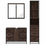 vidaXL Set mobilier de baie, 3 piese, stejar maro, lemn prelucrat