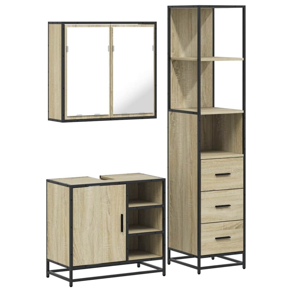 vidaXL Set mobilier de baie, 3 piese, stejar sonoma, lemn prelucrat