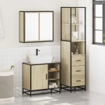 vidaXL Set mobilier de baie, 3 piese, stejar sonoma, lemn prelucrat vidaXL Set mobilier de baie, 3 piese, stejar sonoma, lemn prelucrat
