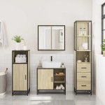 vidaXL Set mobilier de baie, 3 piese, stejar sonoma, lemn prelucrat vidaXL Set mobilier de baie, 3 piese, stejar sonoma, lemn prelucrat