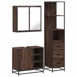 vidaXL Set mobilier de baie, 3 piese, stejar maro, lemn prelucrat