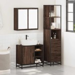 vidaXL Set mobilier de baie, 3 piese, stejar maro, lemn prelucrat