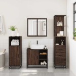 vidaXL Set mobilier de baie, 3 piese, stejar maro, lemn prelucrat