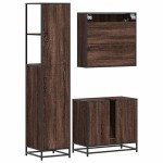 vidaXL Set mobilier de baie, 3 piese, stejar maro, lemn prelucrat