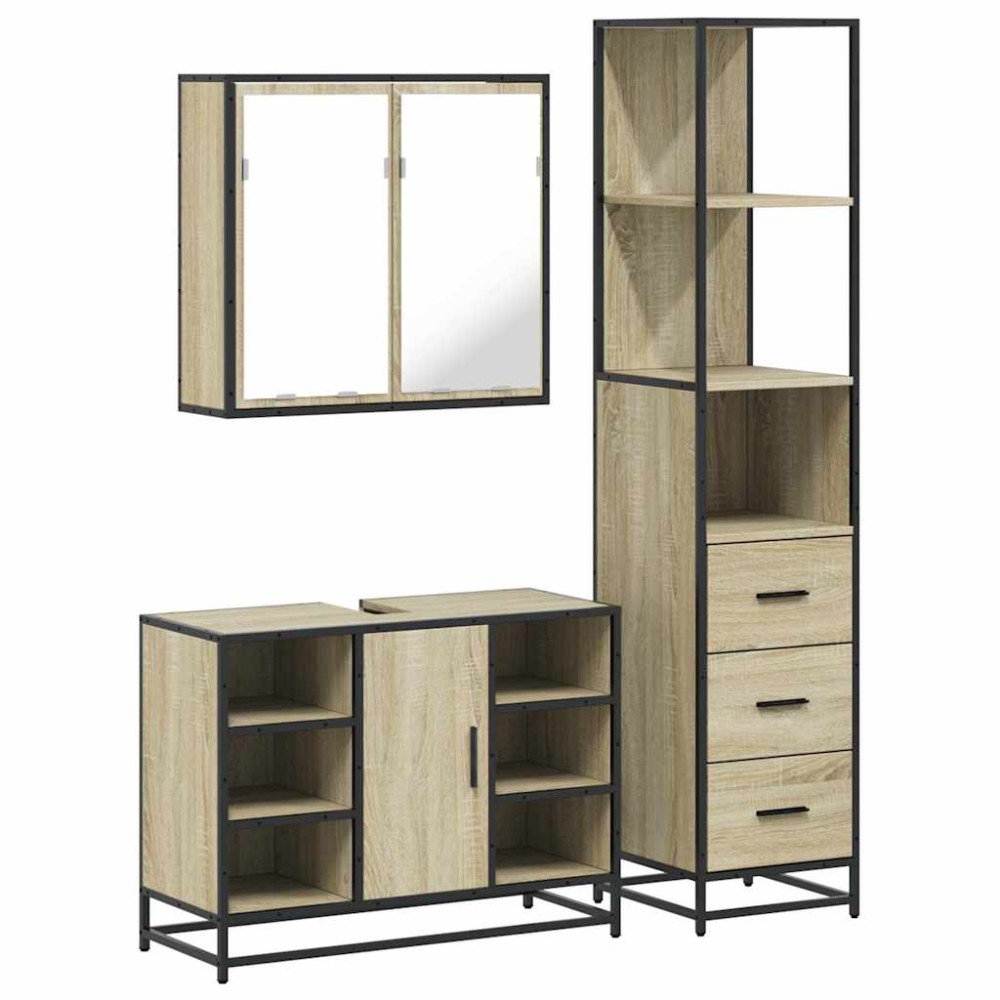 vidaXL Set mobilier de baie, 3 piese, stejar sonoma, lemn prelucrat