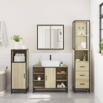 vidaXL Set mobilier de baie, 3 piese, stejar sonoma, lemn prelucrat vidaXL Set mobilier de baie, 3 piese, stejar sonoma, lemn prelucrat