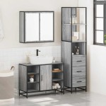 vidaXL Set mobilier de baie, 3 piese, gri sonoma, lemn prelucrat vidaXL Set mobilier de baie, 3 piese, gri sonoma, lemn prelucrat