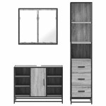 vidaXL Set mobilier de baie, 3 piese, gri sonoma, lemn prelucrat vidaXL Set mobilier de baie, 3 piese, gri sonoma, lemn prelucrat