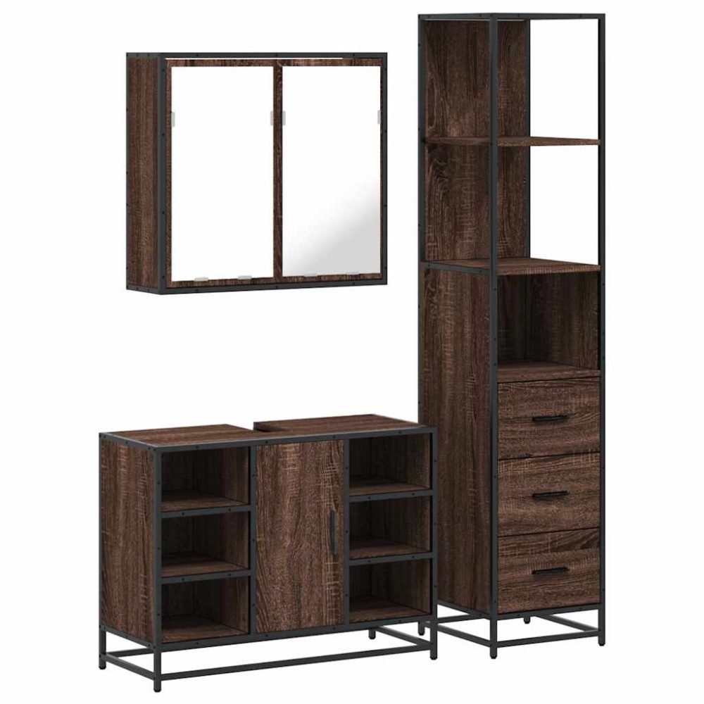 vidaXL Set mobilier de baie, 3 piese, stejar maro, lemn prelucrat