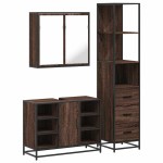vidaXL Set mobilier de baie, 3 piese, stejar maro, lemn prelucrat
