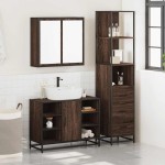 vidaXL Set mobilier de baie, 3 piese, stejar maro, lemn prelucrat