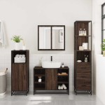 vidaXL Set mobilier de baie, 3 piese, stejar maro, lemn prelucrat