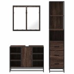 vidaXL Set mobilier de baie, 3 piese, stejar maro, lemn prelucrat