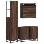 vidaXL Set mobilier de baie, 3 piese, stejar maro, lemn prelucrat