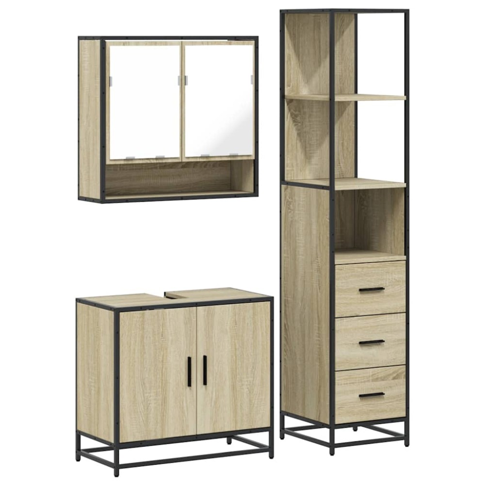 vidaXL Set mobilier de baie, 3 piese, stejar sonoma, lemn prelucrat